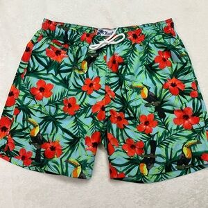 TRUNKS SURF & SWIM CO. Tropical Bird Floral Print Lined Swim Shorts Mens Medium
